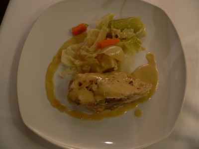 Suprême de volaille au Champagne, Sauce foie-gras, légumes du pot au feu