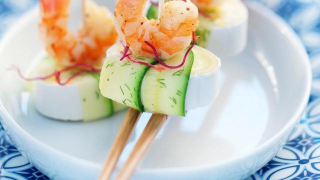 Comme un sushi, en cas de caprice, courgette et crevettes grillées