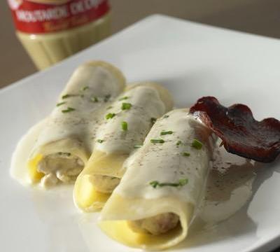 Cannellonis au poulet, crème de moutarde