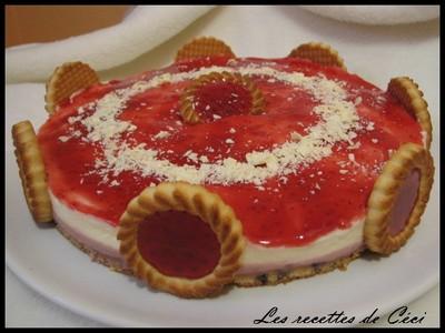 Délice de mousses framboise & lemon curd sur palet breton chocovanillé