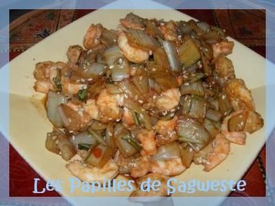 Côtes de bettes sautées aux crevettes et sauce soja