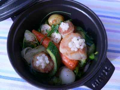 Cocotte de légumes, Saint-Jacques et caviar d'escargot