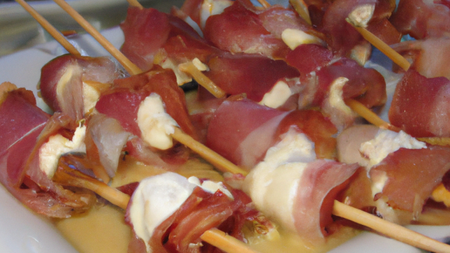 Brochettes d'huîtres au jambon et Fourme d'Ambert