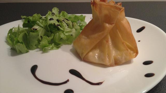 Aumônières de pommes compotées au Calvados et reblochon fondant