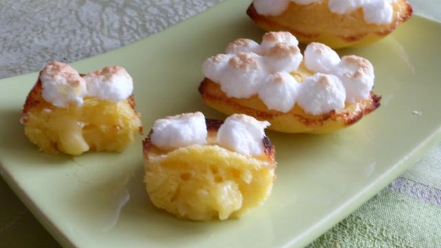 Madeleines façon tartes au citron meringuée, cœur coulant citron/coco