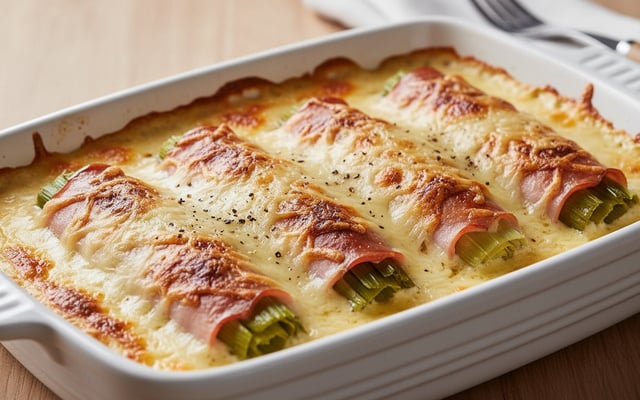 Poireaux roulés au jambon