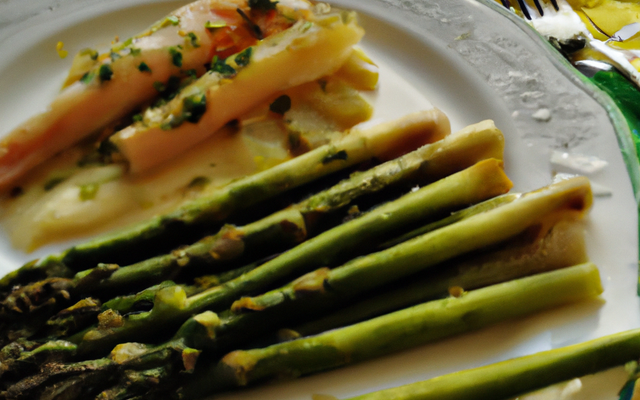 Asperges vertes françaises et coquillages en marinière