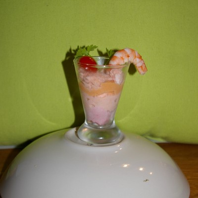 Verrine tarama, saumon et crevettes