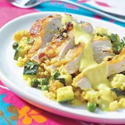 Pintade marinée au lait de coco et légumes fondants