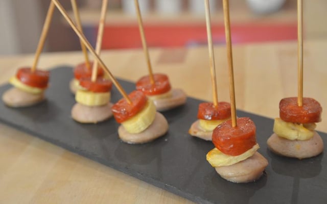 Brochettes de chorizo, boudin et banane