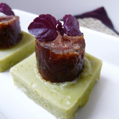 Bouchées de pois cassés à la menthe et saucisse de Molène