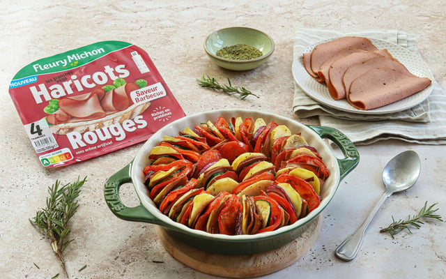 Tian de légumes aux tranches végé haricots rouges saveur barbecue