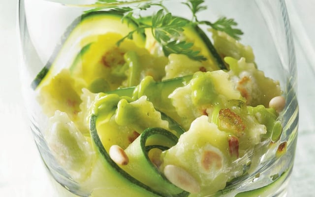 Verrine de courgettes aux ravioles