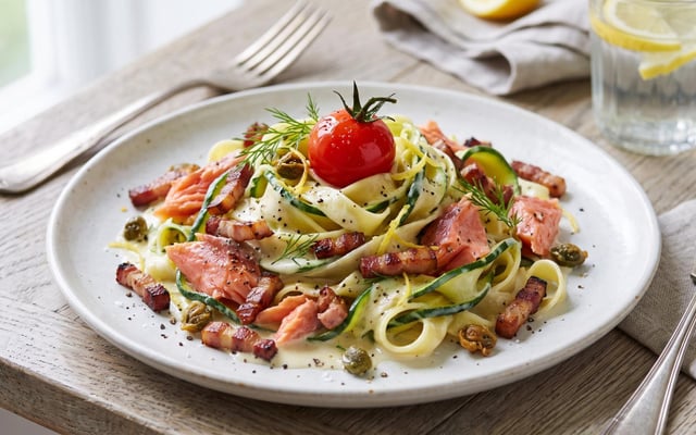 Tagliatelles de courgettes au saumon rapides