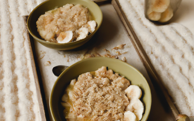 Crème de banane sur son lit de crumble et son sirop de gingembre