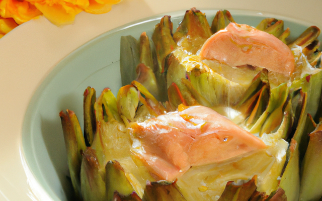 Fonds d'artichauts au saumon sur un lit de fondue de poireaux