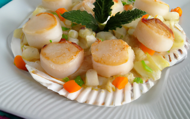 Noix de coquilles St Jacques, étuvée de légumes