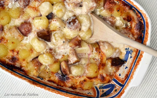 Gratin de gnocchis aux figues, poires et Comté