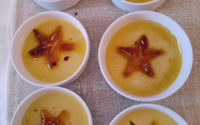 Crème brûlée aux poires en forme d'étoiles