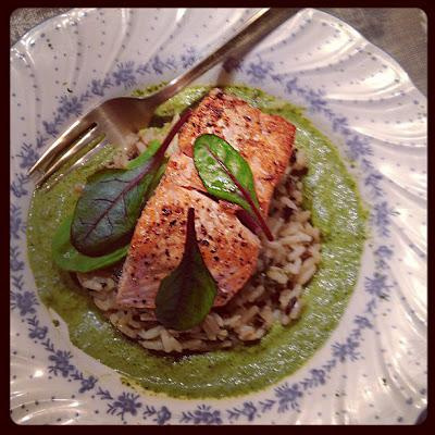 Saumon à l'oseille, riz sauvage