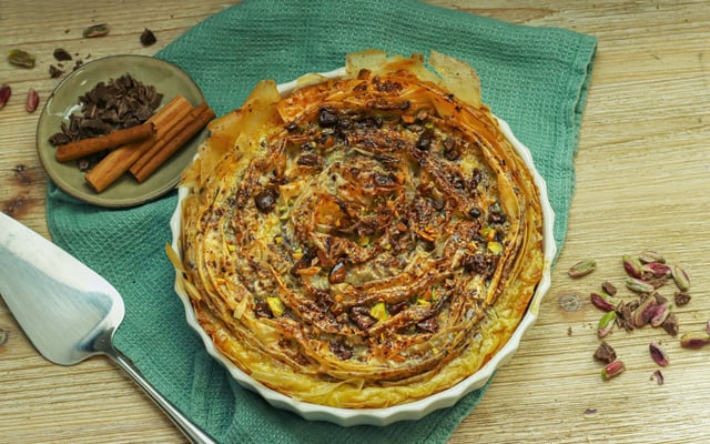 Tarte filo chocolat et pistaches, façon galatopita