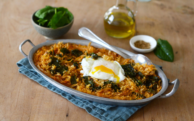 Riz au four épinards oeufs
