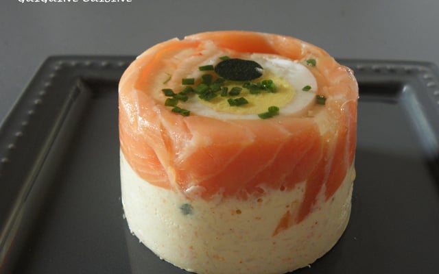 Aspic au saumon fumé & mousse de crabe
