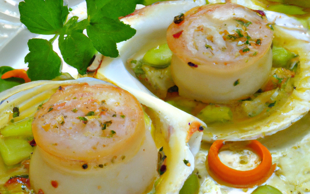 Coquilles Saint-Jacques marinées en roulade de concombre