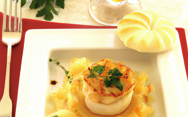 Nids de pommes de terre aux coquilles saint jacques sauce champagne