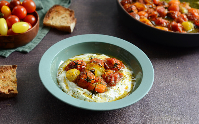 Tomates confites et crémeux de feta