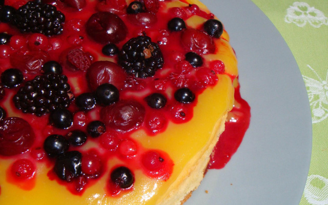 Cheesecake ricotta-fruits rouges au lemon curd