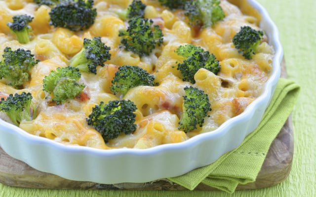 Gratin de pâtes aux lardons et brocolis