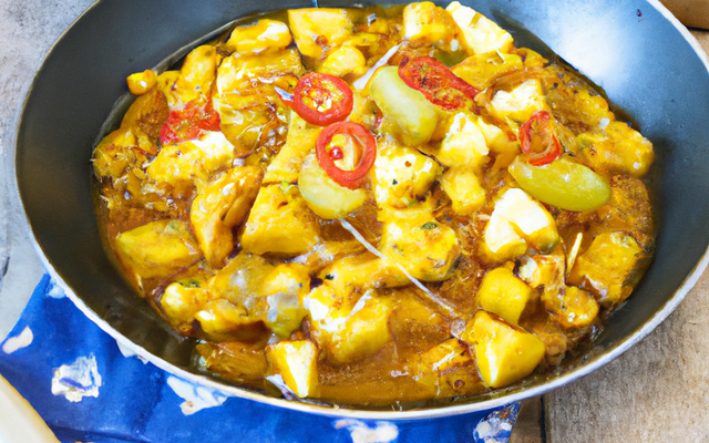 Wok de poulet curry aux ananas caramélisés
