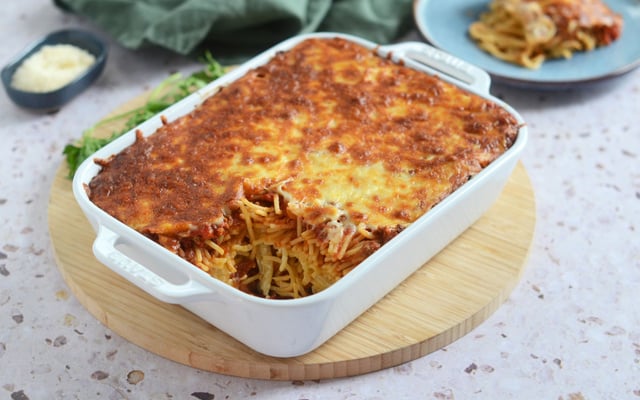Gratin de spaghetti à la bolognaise