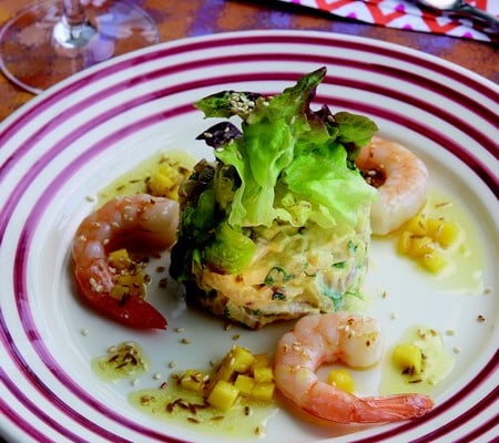 Salade de Chérie à l'indienne et gambas rôties