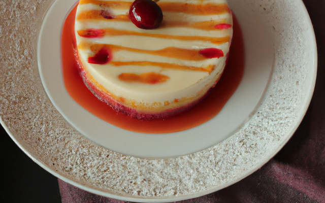 Gâteau au rhum avec coulis de fraise et cerise
