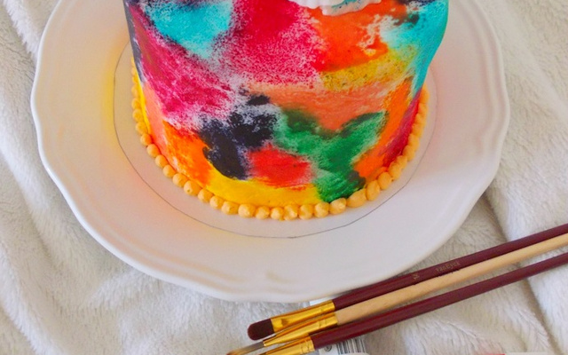 Layer cake aquarelle fraise orange sanguine