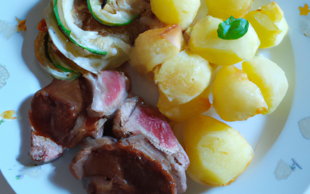 Paillasson de pommes de terre et courgettes, accompagné de son épaule d'agneau