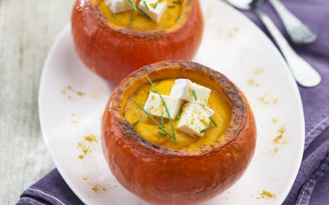 Velouté de potimarron au curry et Caprice des Dieux