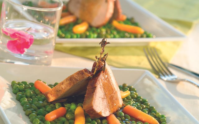 Quasi de veau petits pois carottes mijotés dans son jus