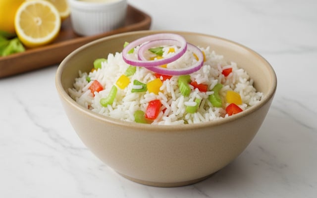 Salade de riz colorée et vinaigrette citronnée