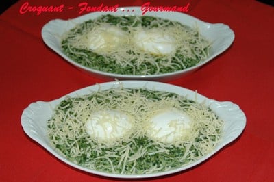 Œufs mollets sur Gratin d'épinards