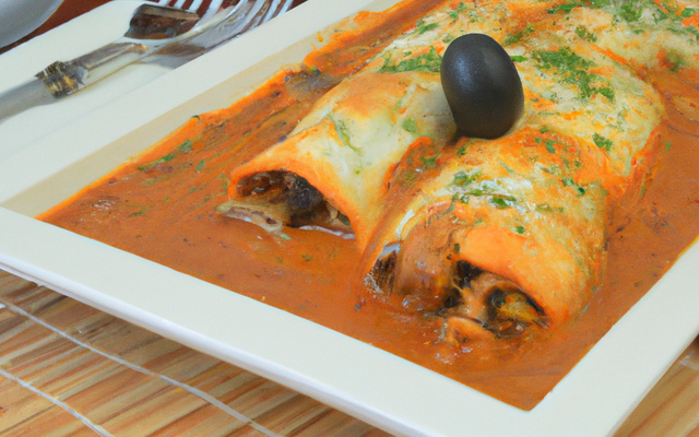 Cannellonis de poulet fermier d'Auvergne aux champignons de Paris, lait d'olives noires et purée de tomate