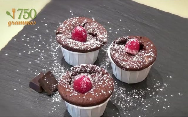 Fondant au chocolat et aux framboises