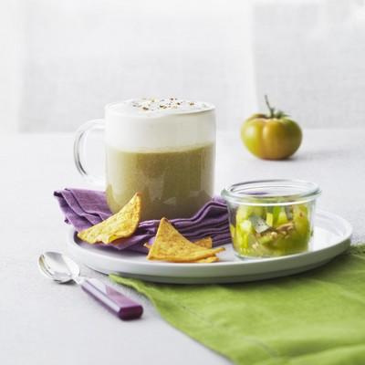 Jus de Tomate Verte et Cappuccino de Elle & Vire «Le Fromage à la crème»