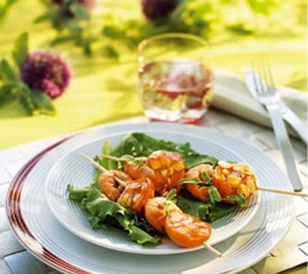 Brochettes de langoustines aux abricots