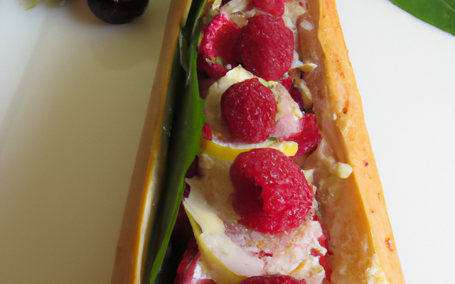 Baguette feuilletée, litchis et framboises