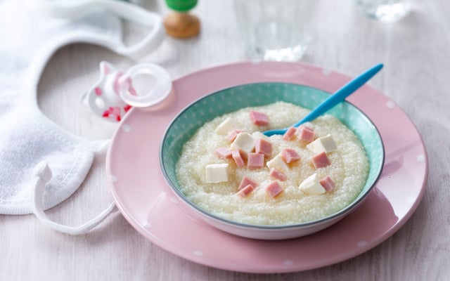 Purée de Floraline, de fromage frais et de jambon