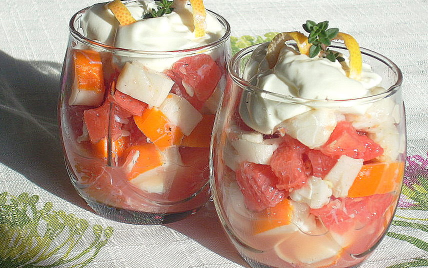 Verrine de pamplemousse au crabe et au surimi