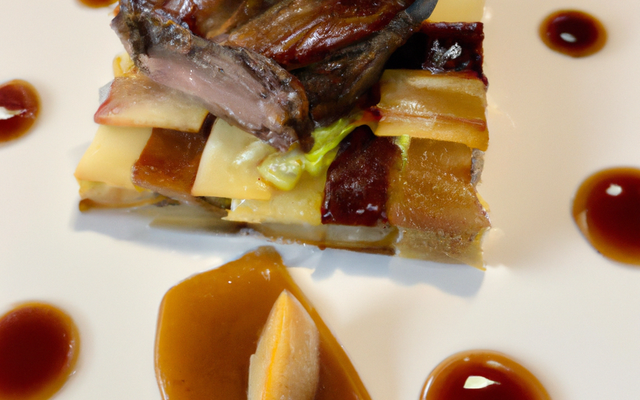 Magret farci au Foie Gras du Sud Ouest Millefeuille du Nord Endive et Pomme, Caramel à la Bière